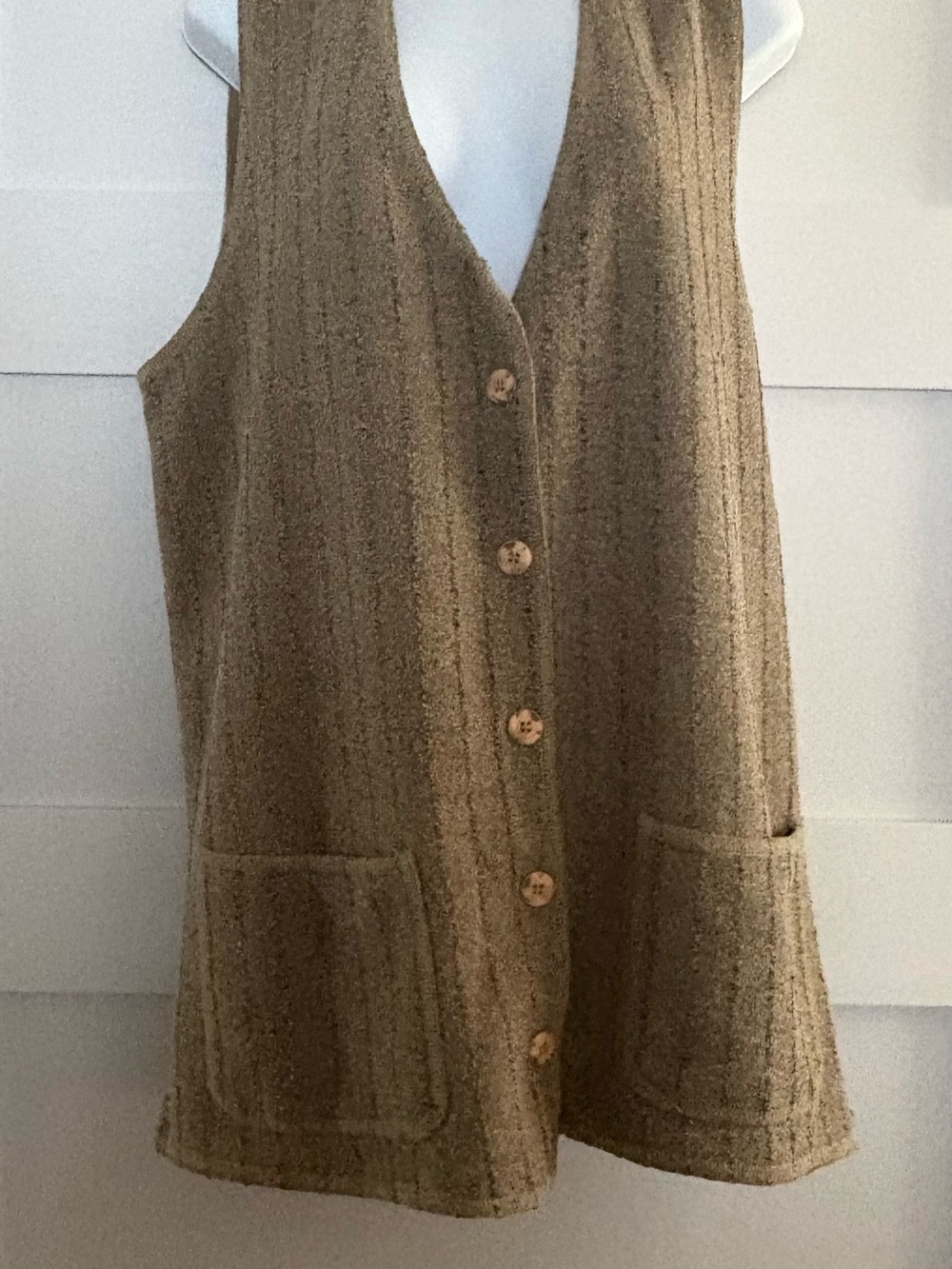 Button-Front Knit Vest Skirt Set in Olive-Tan